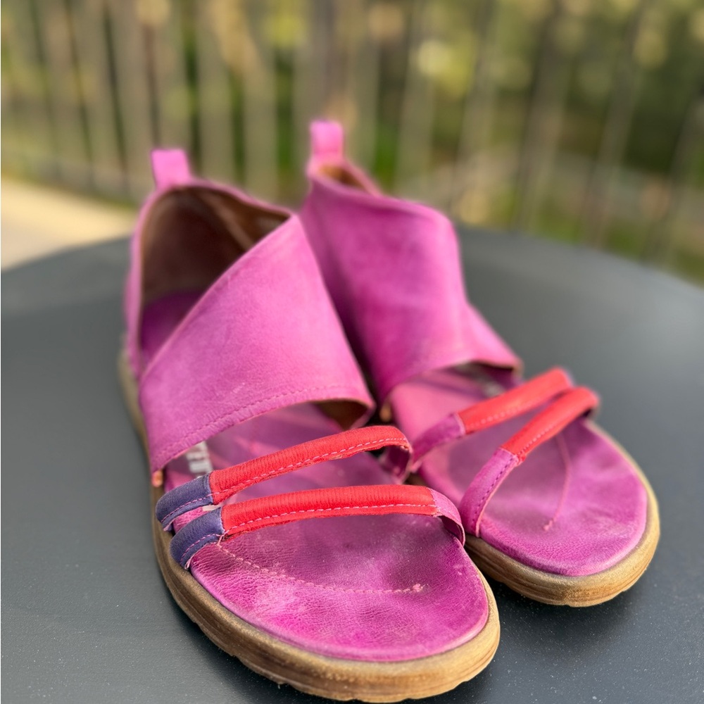 A.S.98 Fuchsia and Red Sandals with Decorative Laces